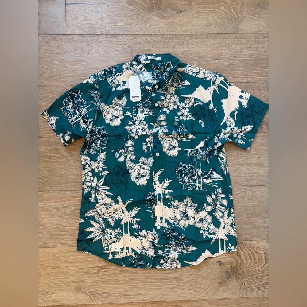 brand new coofandy hawaiian button up collar tee medium with tags